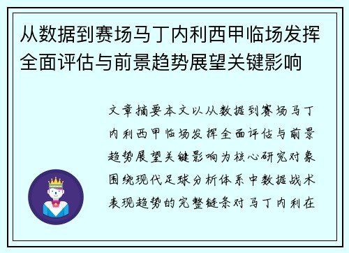 从数据到赛场马丁内利西甲临场发挥全面评估与前景趋势展望关键影响 从数据到赛场马丁内利西甲临场发挥全面评估与前景趋势展望关键影响